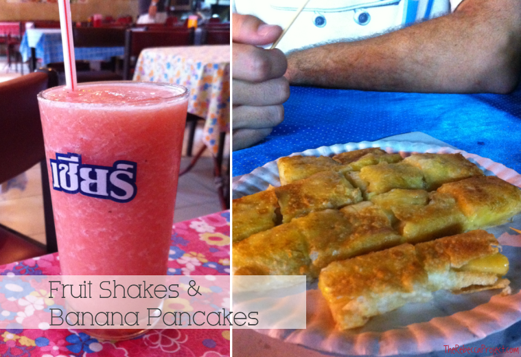 Fruit shakes and pancakes. 