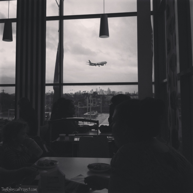 Watching the planes land from the cafeteria at Ikea.